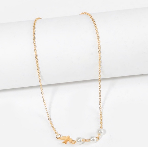 Necklace Short Gold Color Bird Dove Pearl's Boho - Picture 3 of 8